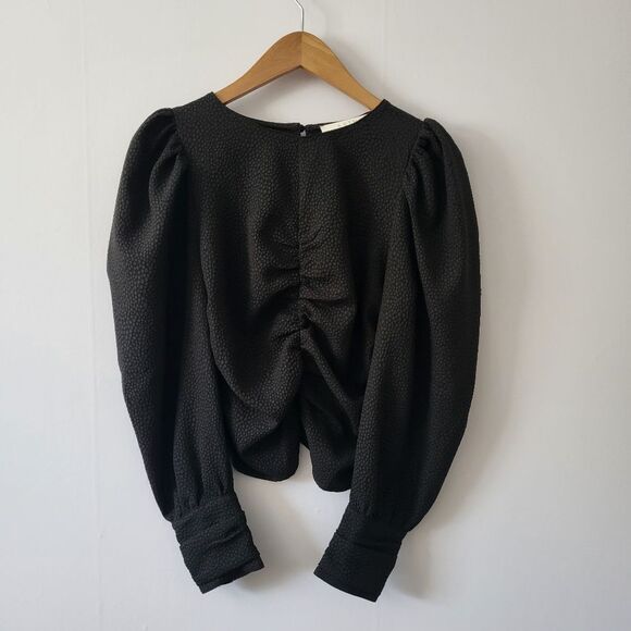 ASTR Women's Magdalene Ruched Front Long Puff Sleeve Blouse Top Size XS - Picture 4 of 10